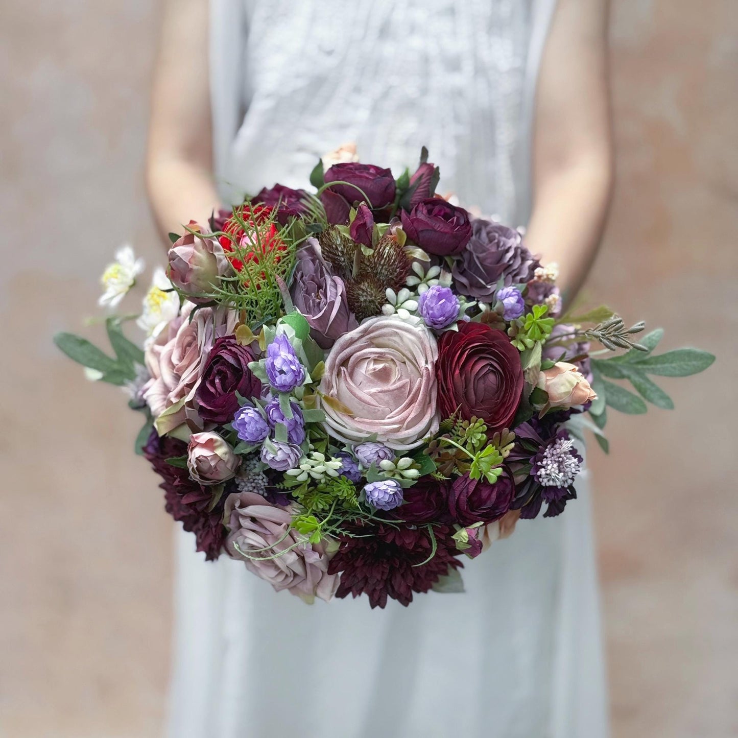 Elegant Burgundy Red Wildflower Bridal Bouquet - Perfect For Summer Romance Wedding, Bridesmaid Bouquet Gift, Bridal Bouquet Accessories