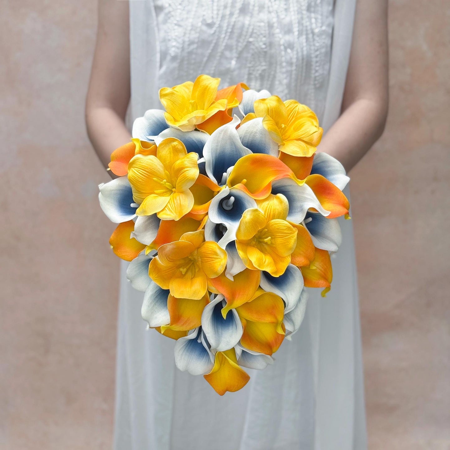 Vibrant Cascade Orange Tulip Bridal Bouquet For Fall Weddings, Rustic Wedding Bouquet, Calla Lily Bridesmaid Bouquet, Bridal Accessories