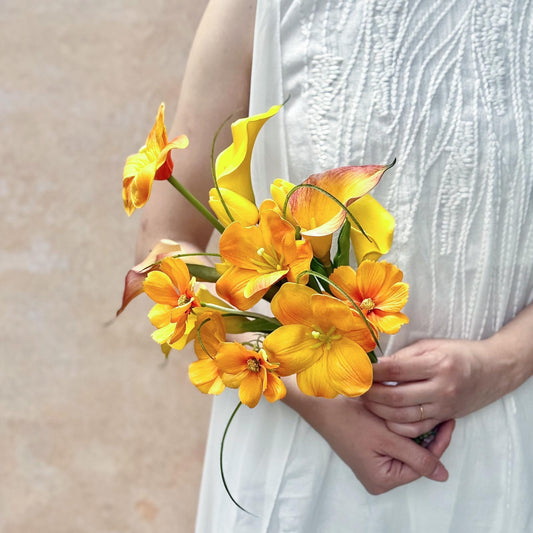 Brighten Your Space With Real Touch Yellow Tulip Bouquet - Ideal For Boho Wedding Decor, Bridesmaid Bouquet Gift, Flower Girl Bouquet Gift