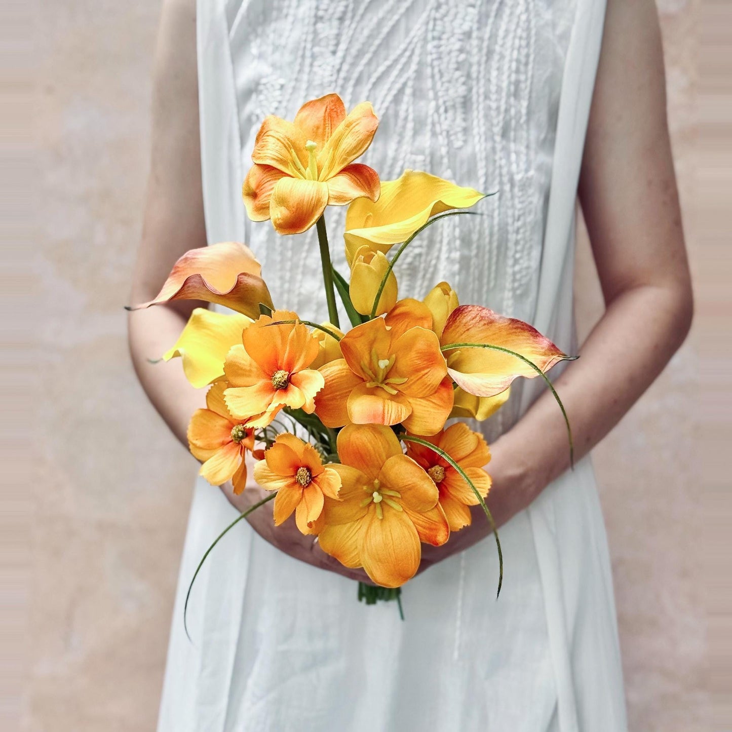 Brighten Your Space With Real Touch Yellow Tulip Bouquet - Ideal For Boho Wedding Decor, Bridesmaid Bouquet Gift, Flower Girl Bouquet Gift