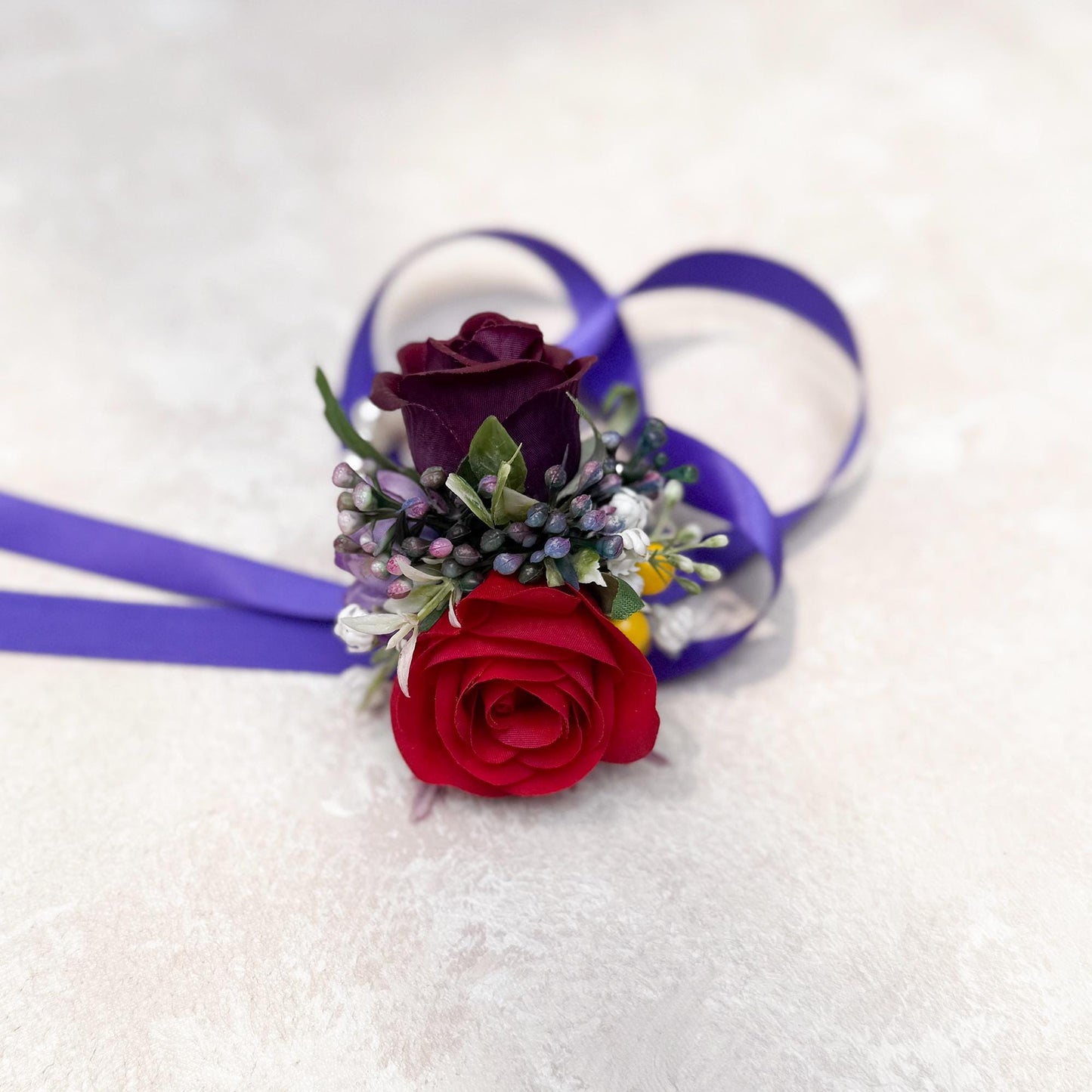 Real Touch Purple-Red Rose Pearl Bracelet Wrist Corsage Gift For Her Wedding, Bridesmaid, Prom Gift, Mom, Boho Swag Bridal Accessories
