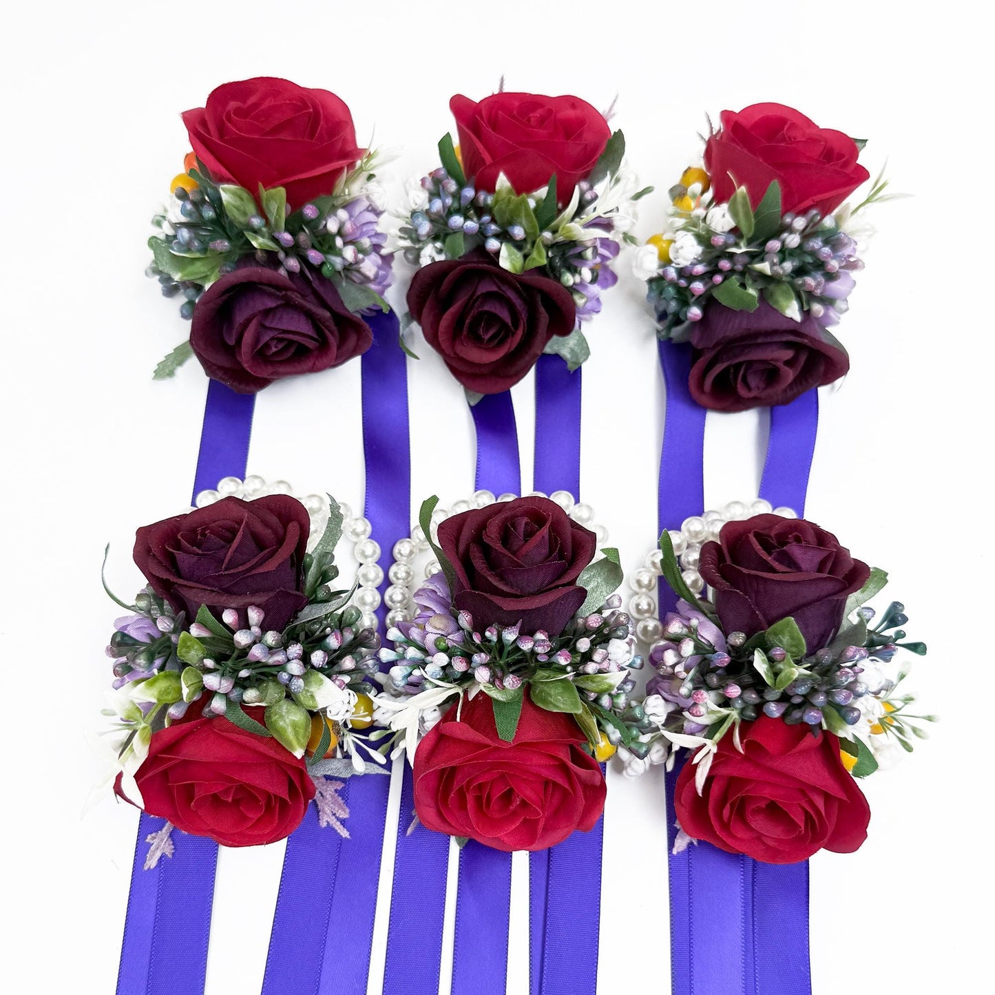 Real Touch Purple-Red Rose Pearl Bracelet Wrist Corsage Gift For Her Wedding, Bridesmaid, Prom Gift, Mom, Boho Swag Bridal Accessories