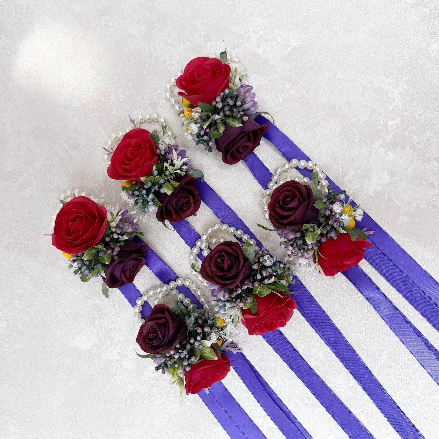 Real Touch Purple-Red Rose Pearl Bracelet Wrist Corsage Gift For Her Wedding, Bridesmaid, Prom Gift, Mom, Boho Swag Bridal Accessories