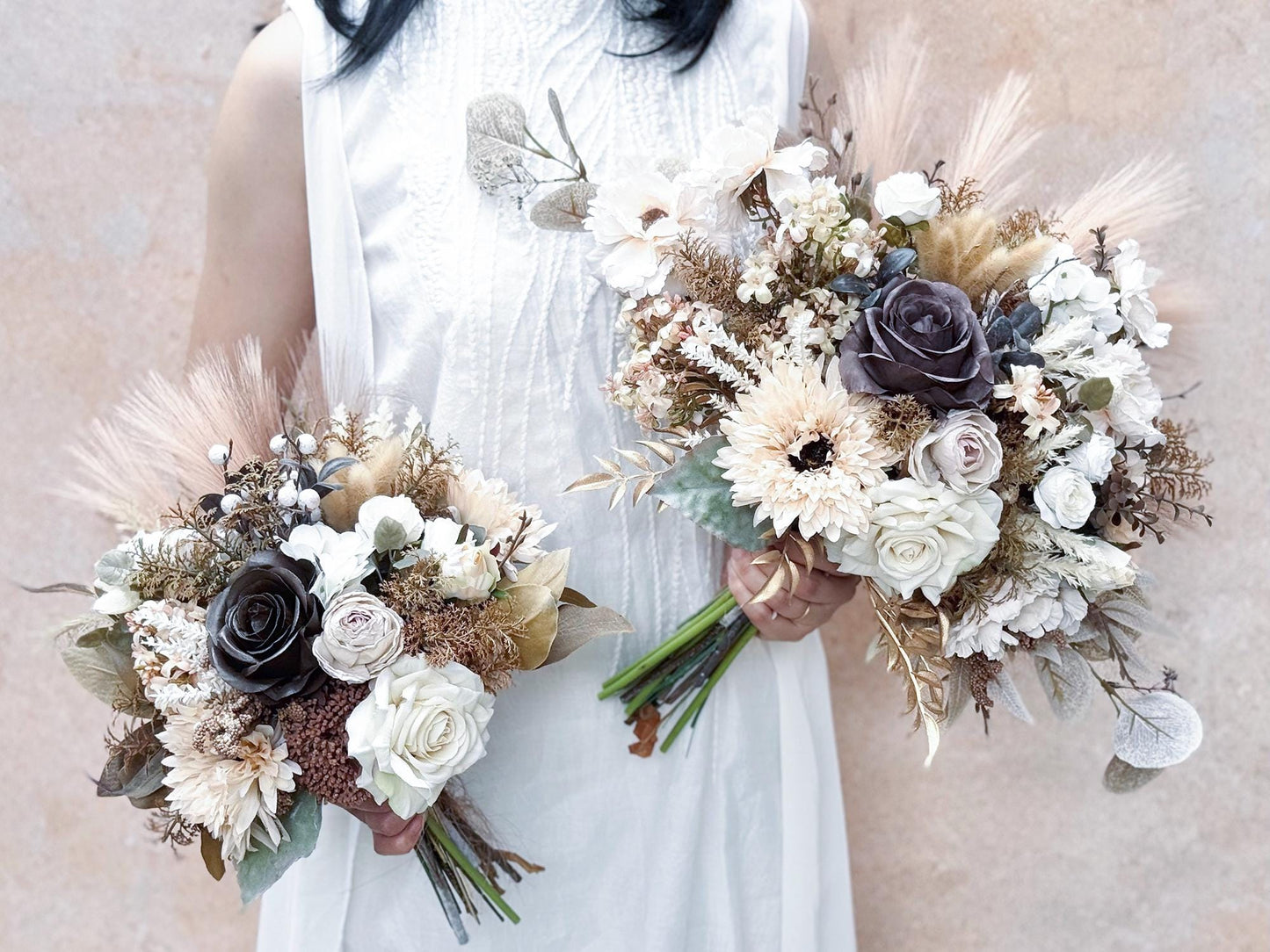 Chic Dried Wildflower Bridal Bouquet With Retro Eucalyptus And Peony Accents, Best Gift For Fall Wedding, Bridal Bouquet, Bridesmaid Bouquet