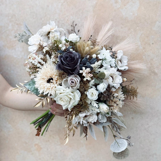 Chic Dried Wildflower Bridal Bouquet With Retro Eucalyptus And Peony Accents, Best Gift For Fall Wedding, Bridal Bouquet, Bridesmaid Bouquet