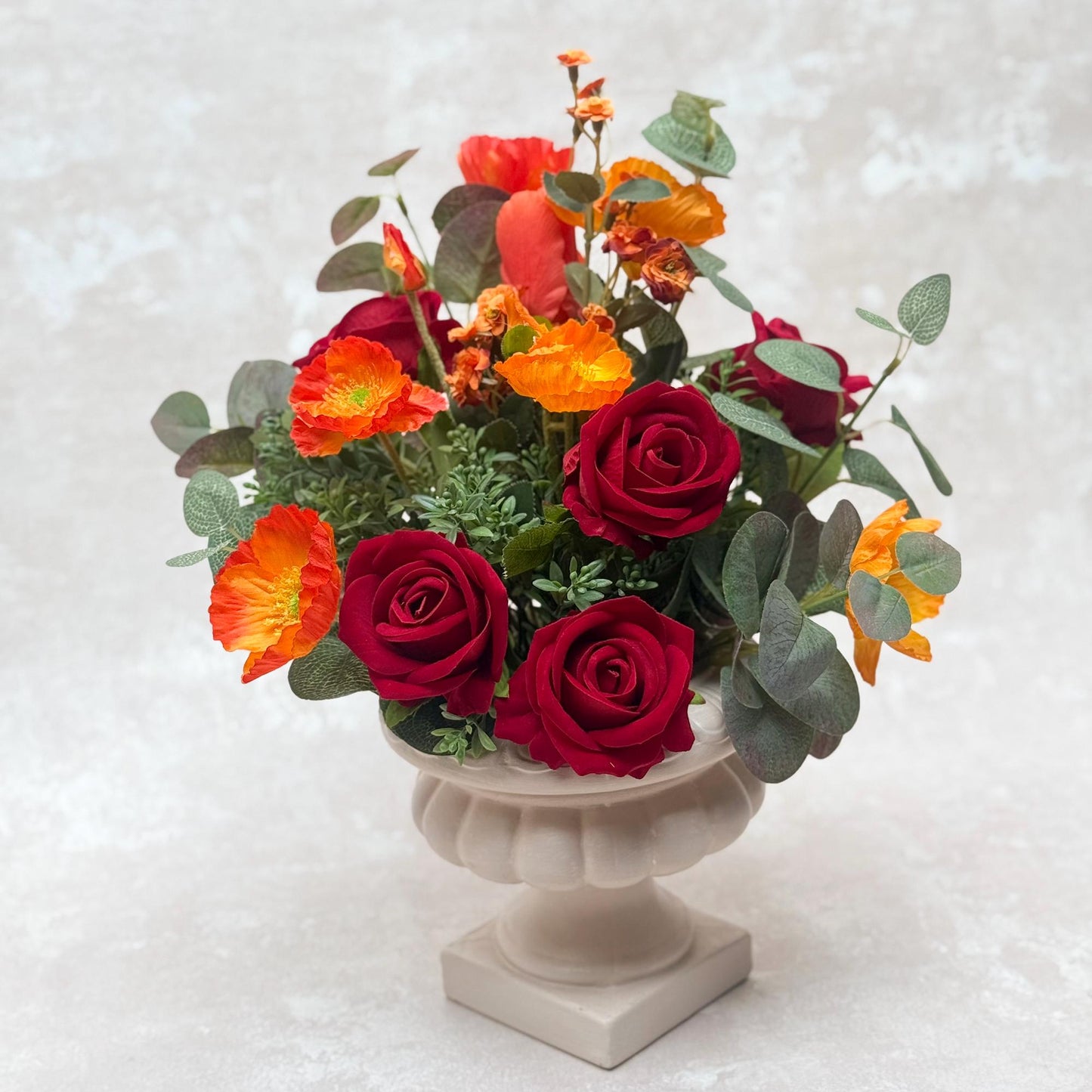 Boho Silk Bouquet For Autumn Bliss, Vibrant Red Rose Mix Orange Poppy Bouquet, Classical Red Bridesmaid Bouquet, Gift For Her, Table Decor