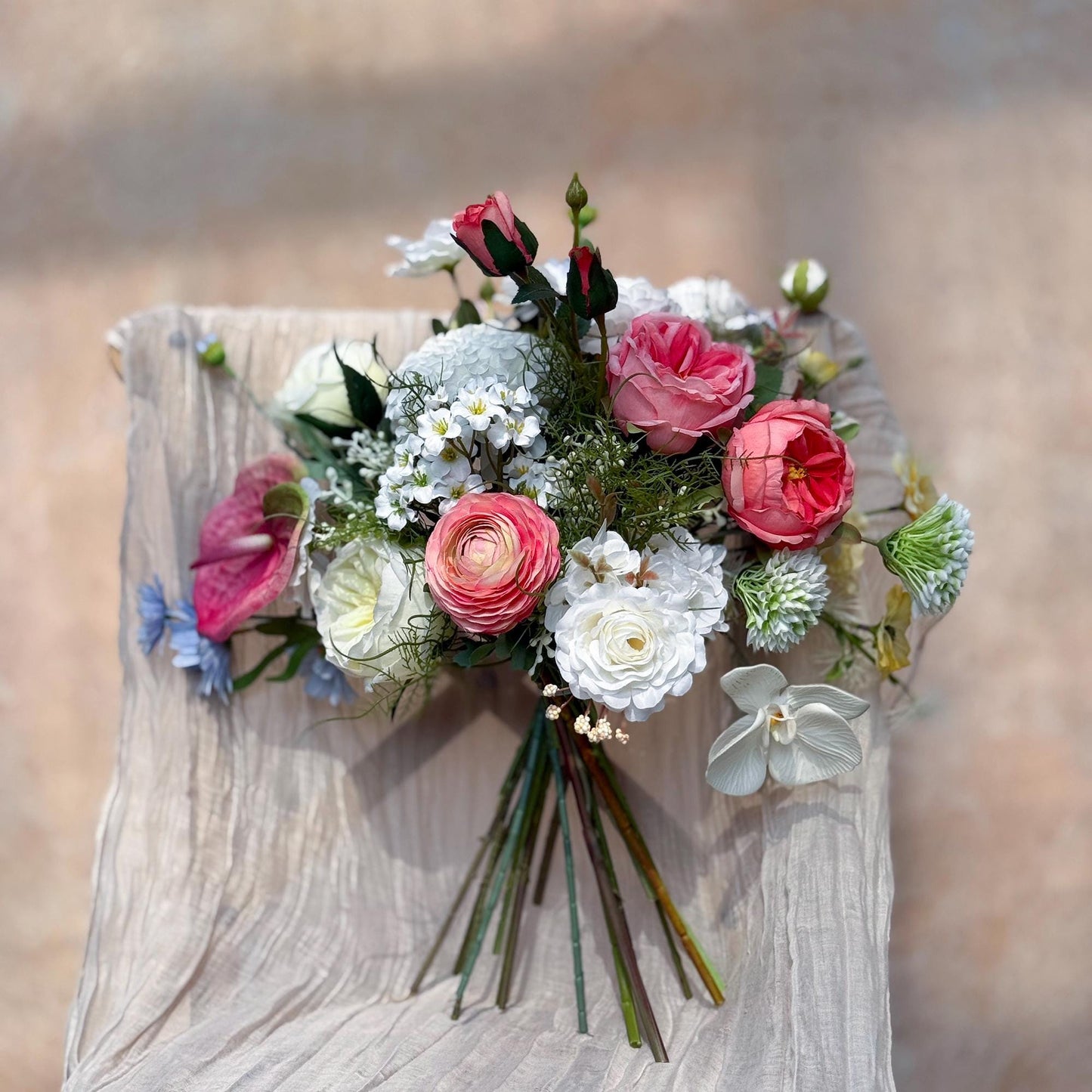 Large Peony Rose Garden Wedding Bridal Bouquet, Ivory White Rose Bridesmaid Bouquet, Wildflower Bouquet For Home Decor, Bridal Accessorie