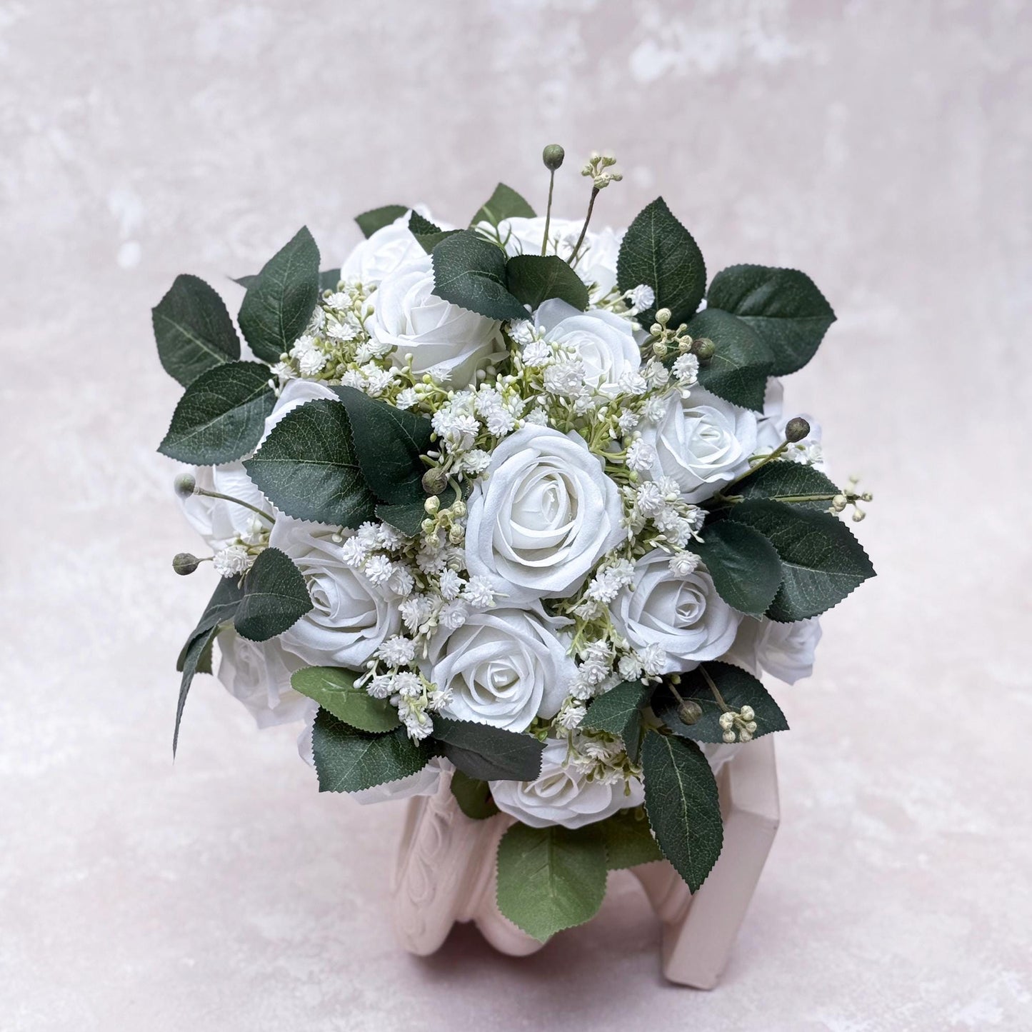 Rustic White Rose Bridal Bouquet With Baby's Breath Collection, White Wedding Bouquet, White Bridesmaid Bouquet Gifts For Her Bridal Shower