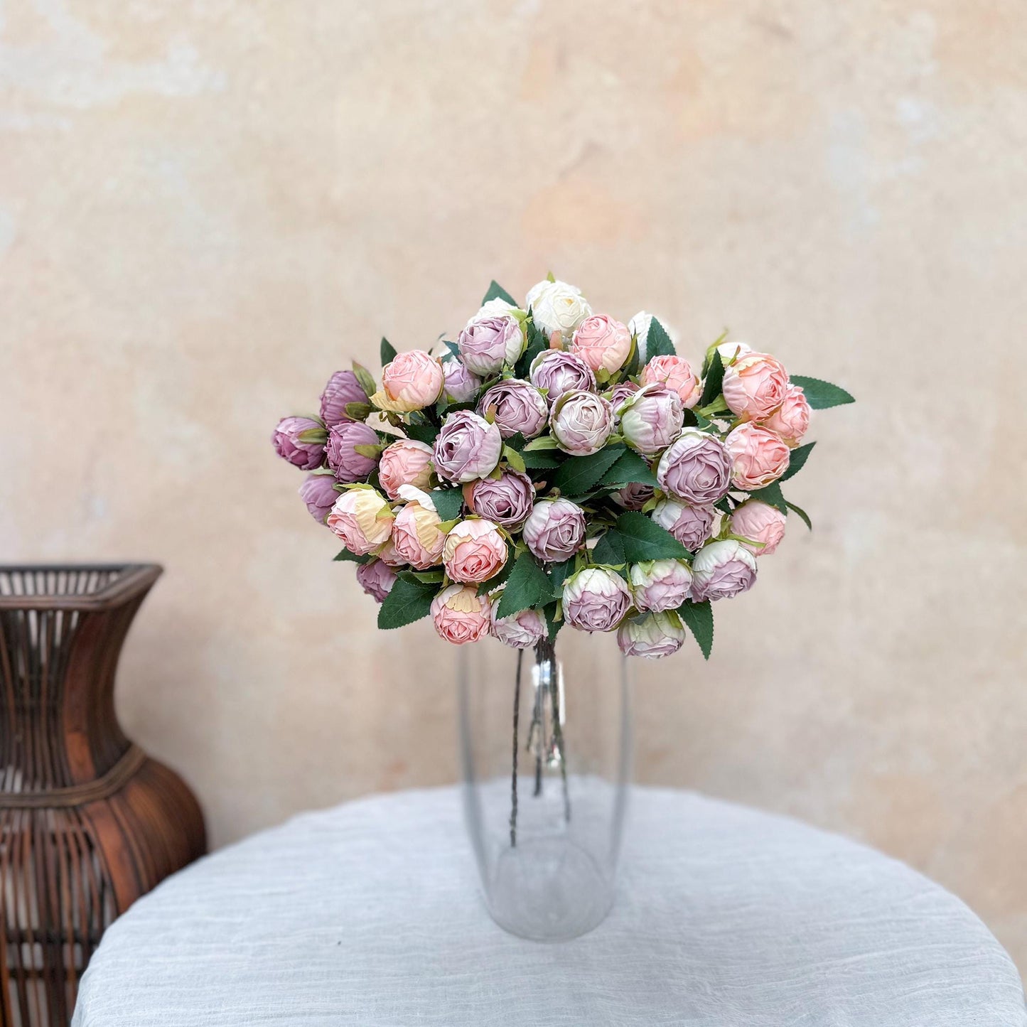 Faux Peony Branch - Champagne Pink Peony Branch for Home Decor, DIY Floral Arrangements for Wedding, Centerpiece, Home Decor, Gift for Her