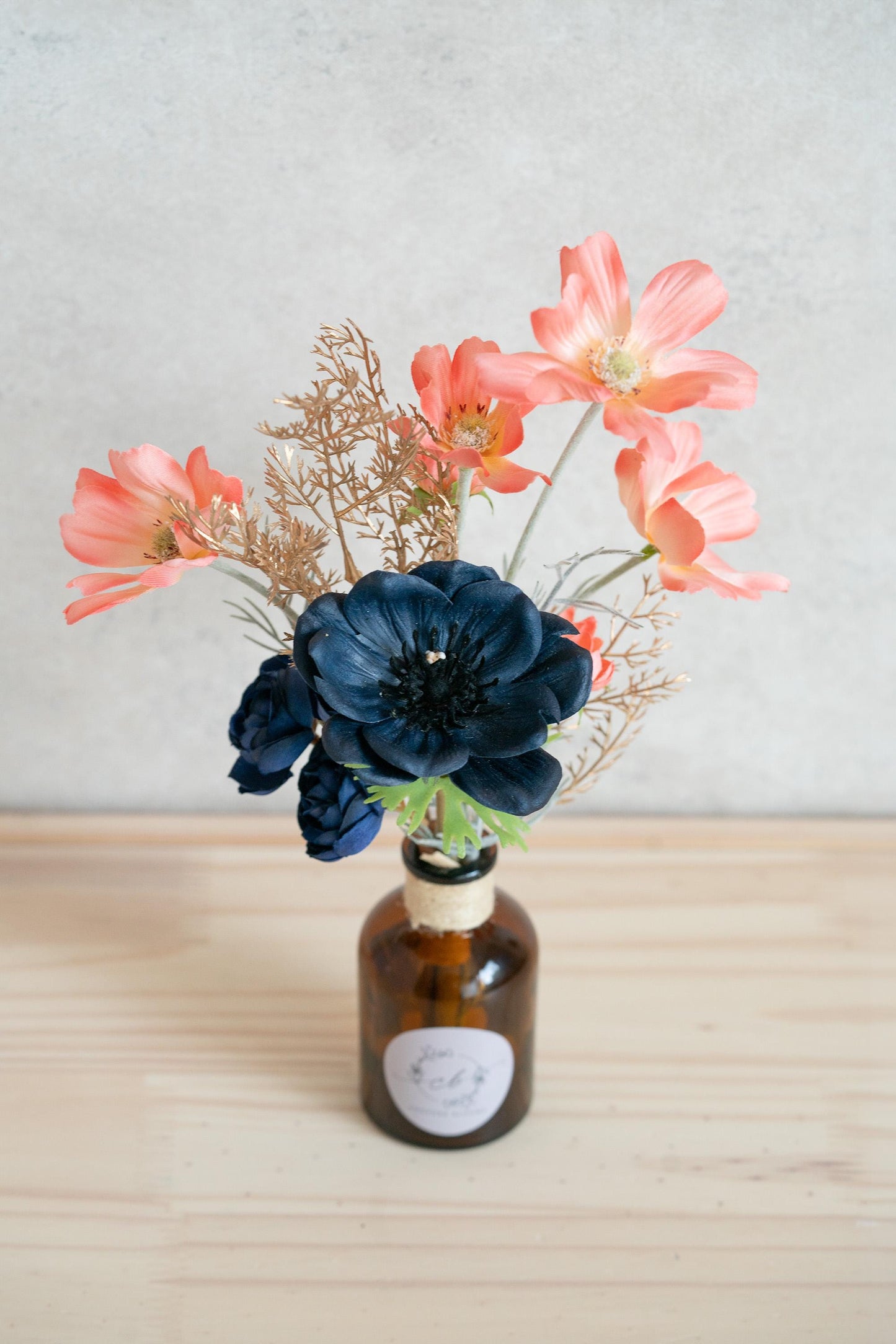 3 Bunches Real Touch Navy Anemones Flower Bouquet Gift, Coral Cosmos Bouquet, Faux Floral Arrangements For Home Decor, Bridesmaids Gift