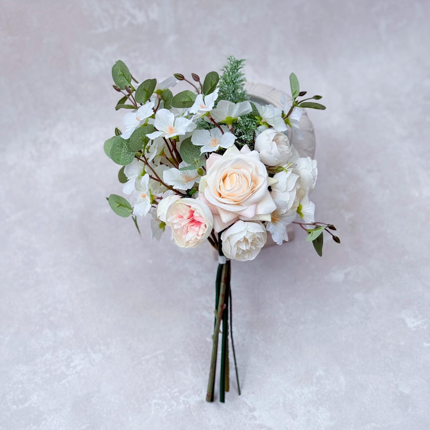 Small Rustic White Rose Bouquet - Real Touch Silk Peony Bouquet Gift, Champagne Pink Bouquet, Wedding DIY Home Table Centerpiece,Cake Topper