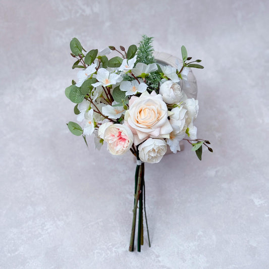 Small Rustic White Rose Bouquet - Real Touch Silk Peony Bouquet Gift, Champagne Pink Bouquet, Wedding DIY Home Table Centerpiece,Cake Topper