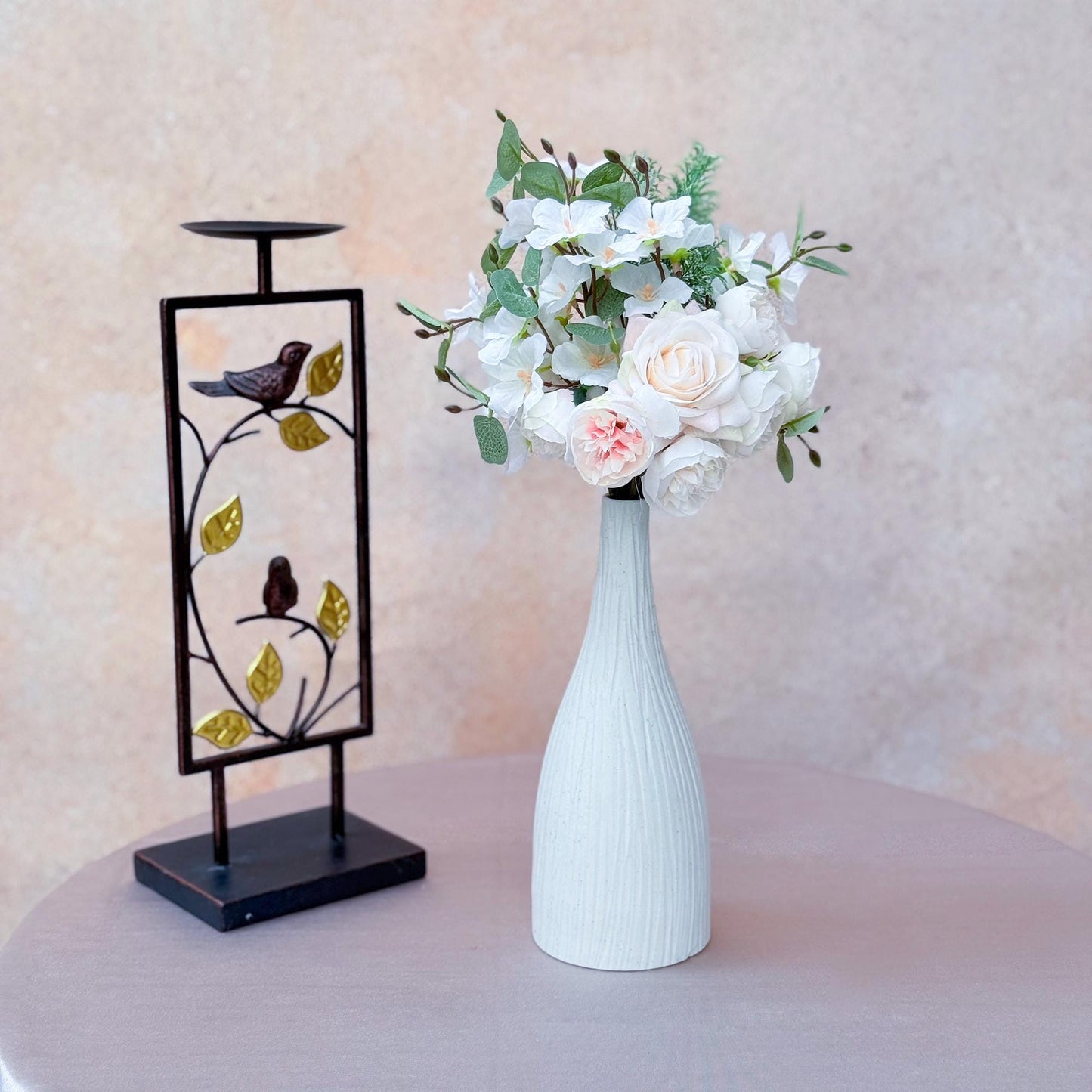 Small Rustic White Rose Bouquet - Real Touch Silk Peony Bouquet Gift, Champagne Pink Bouquet, Wedding DIY Home Table Centerpiece,Cake Topper