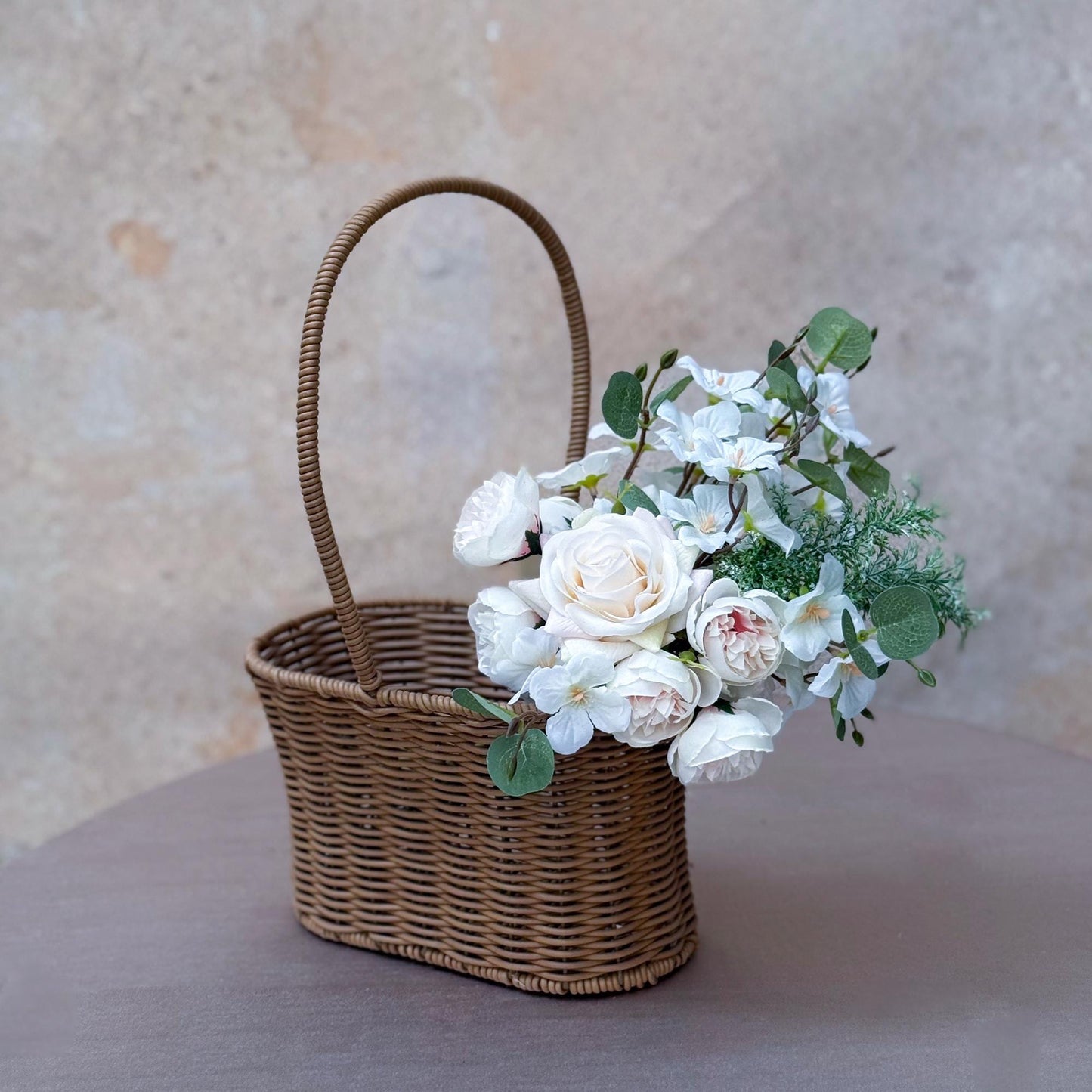 Small Rustic White Rose Bouquet - Real Touch Silk Peony Bouquet Gift, Champagne Pink Bouquet, Wedding DIY Home Table Centerpiece,Cake Topper