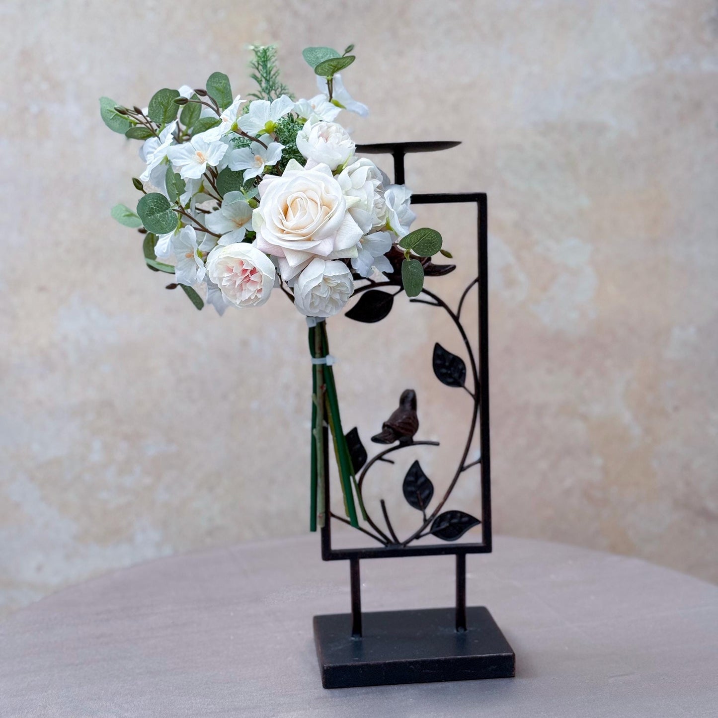 Small Rustic White Rose Bouquet - Real Touch Silk Peony Bouquet Gift, Champagne Pink Bouquet, Wedding DIY Home Table Centerpiece,Cake Topper