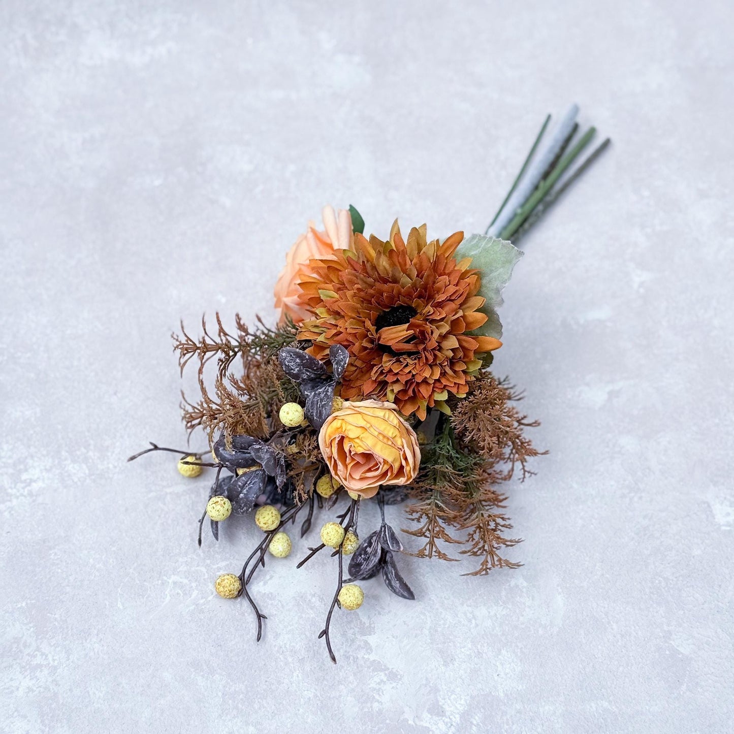 Autumn Sunflower Bouquet - Rustic Real Touch Turmeric Yellow Rose Bouquet, Burnt Peony Bouquet, Gift for Her, Home Decor, Table Centerpiece