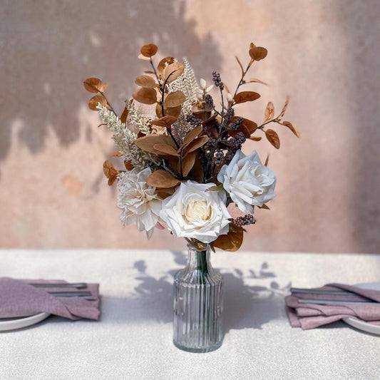 3 Bunches Wildflower Bouquet - Ivory Rose Dahlia Floral Arrangements, Gift For Fall Wedding, Home Decor, Table Decor, Flower Girl Gift