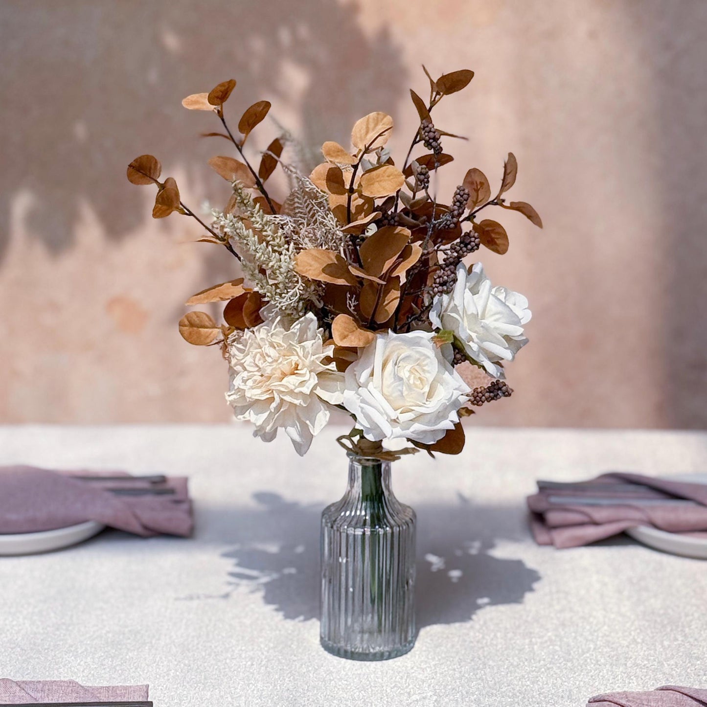 3 Bunches Wildflower Bouquet - Ivory Rose Dahlia Floral Arrangements, Gift For Fall Wedding, Home Decor, Table Decor, Flower Girl Gift