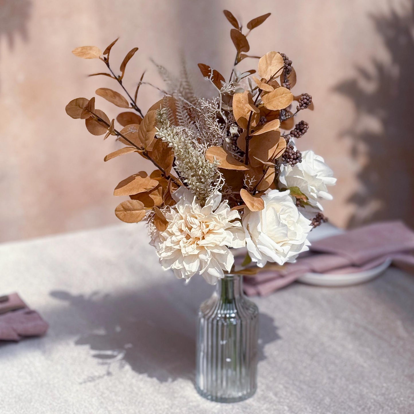 3 Bunches Wildflower Bouquet - Ivory Rose Dahlia Floral Arrangements, Gift For Fall Wedding, Home Decor, Table Decor, Flower Girl Gift