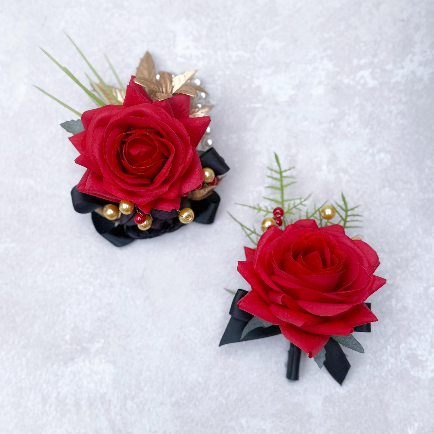 Amazing Red Black Interlaced Rose Wrist Corsage Gift For Back To School Party Boutonniere, Bridesmaid Groom Boutonniere, Bridal Accessories