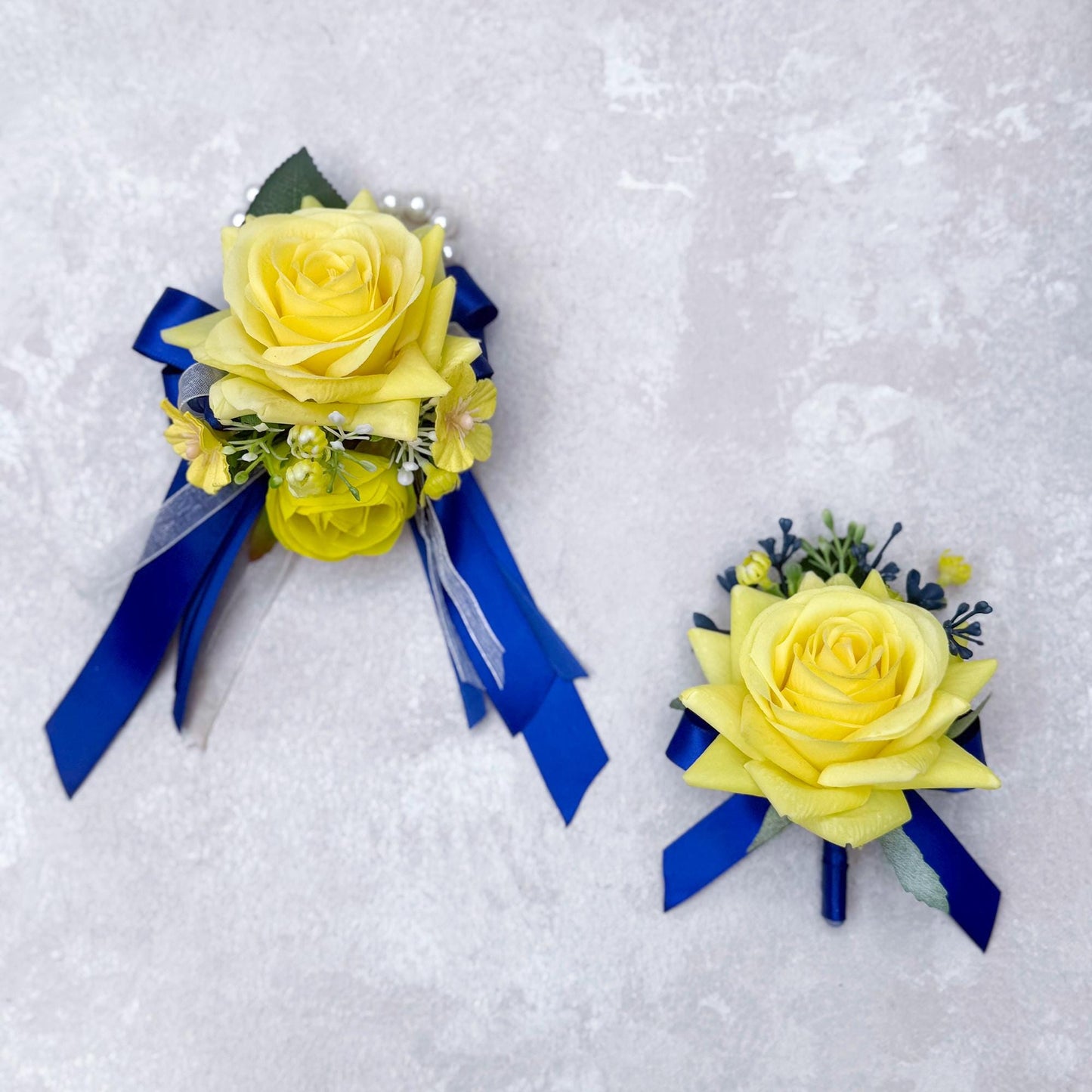 Thrilling Yellow Rose Royal Blue Ribbon Corsage Gift For Back To School Party Boutonniere, Bridesmaid Gift, Bridal Accessories, Boutonniere