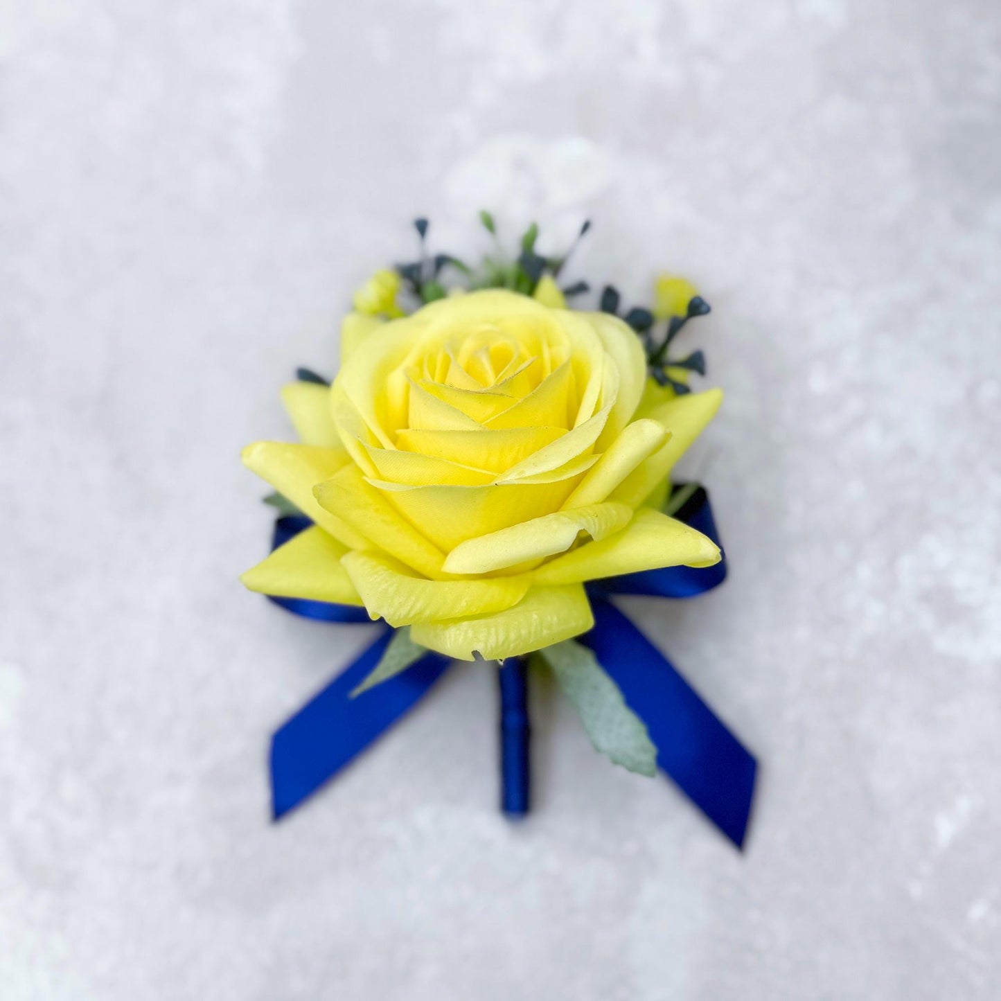 Thrilling Yellow Rose Royal Blue Ribbon Corsage Gift For Back To School Party Boutonniere, Bridesmaid Gift, Bridal Accessories, Boutonniere
