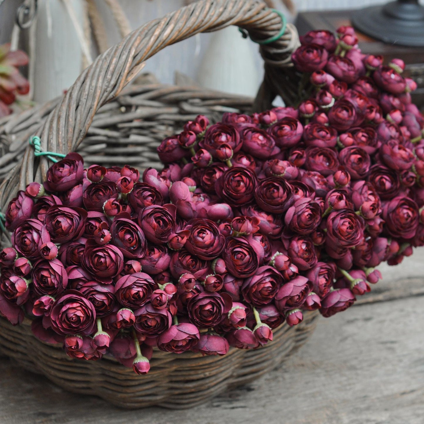 Burgundy Rose Stems – Faux Flower Bundle Perfect For DIY Wedding Bouquet, Wreath Design, Silk Ranunculus Centerpiece, Crafts & Arrangements