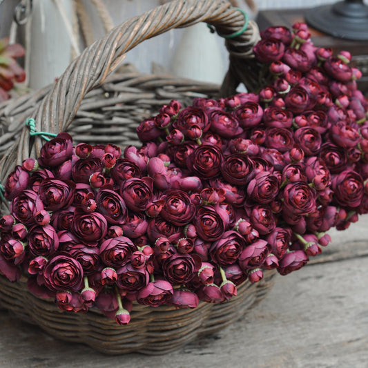 Burgundy Rose Stems – Faux Flower Bundle Perfect For DIY Wedding Bouquet, Wreath Design, Silk Ranunculus Centerpiece, Crafts & Arrangements
