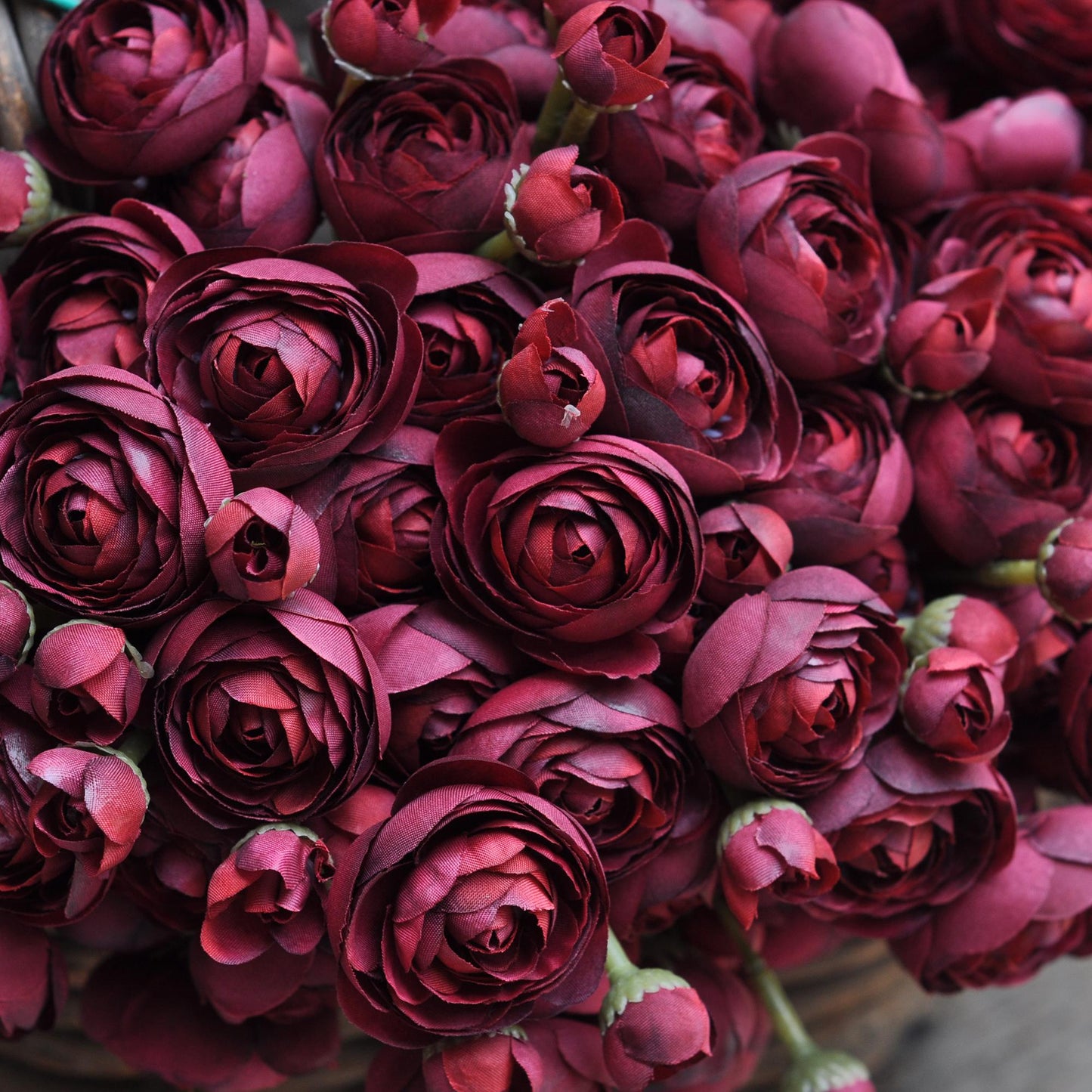 Burgundy Rose Stems – Faux Flower Bundle Perfect For DIY Wedding Bouquet, Wreath Design, Silk Ranunculus Centerpiece, Crafts & Arrangements