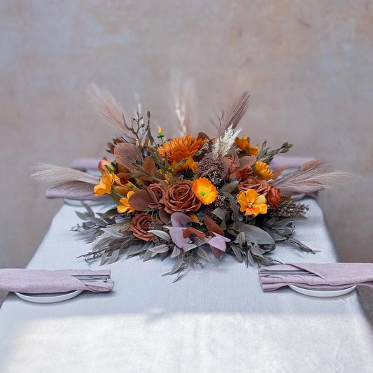 Personalized Vintage Autumn Withered Yellow Rose Quince Centerpiece, Fall Sunflower Wildflower Arrangement Gift for Home Decor, Wedding Swag