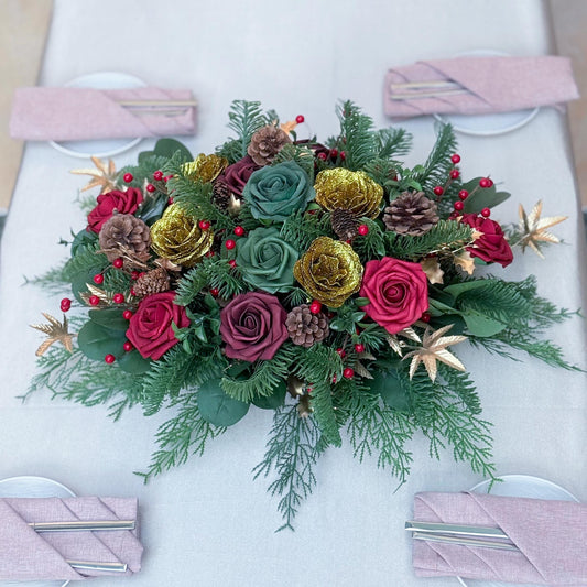 Personalized Vintage Christmas Rose Noble Fir Table Centerpiece Gift for Her Home Decor, Wedding Decor, Candle Holder Gifts for Xmas Candles