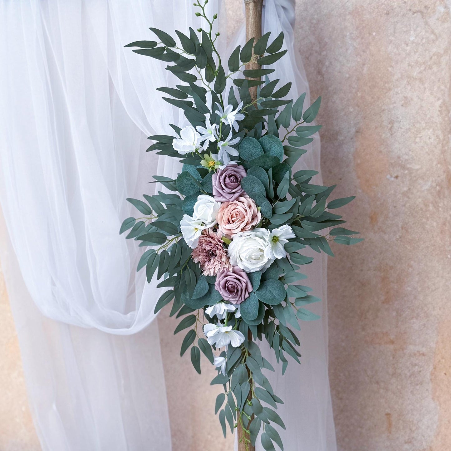 Customized Dusty Pink Wood Wedding Arch, Rustic White Ceremony Arbor Decor, Wreath Garland Arch Gift for Her Aisle Decor, Beach Wedding Swag