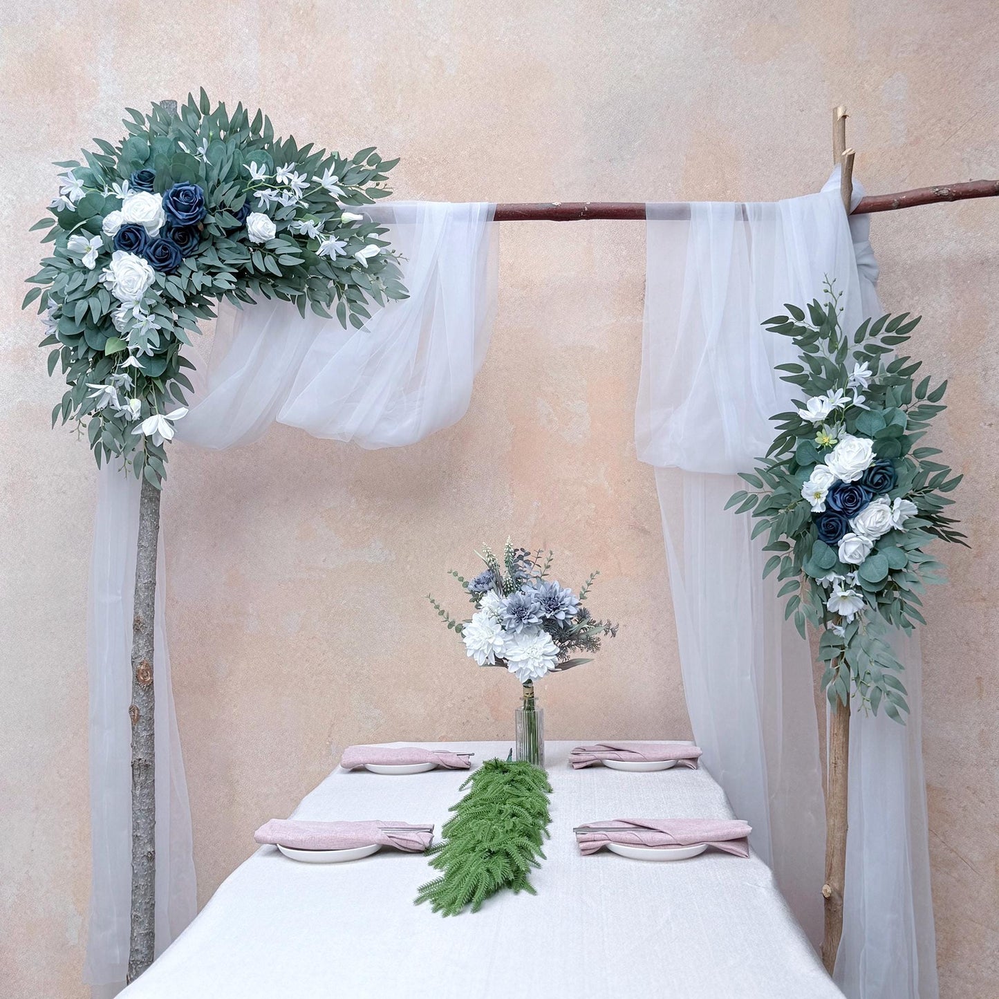 Nautical Navy Blue & White Rose Wedding Arch Arrangement, Rose Floral Arrangements, Wedding Ceremony Decor, Arch Garland, Beach Wedding Swag