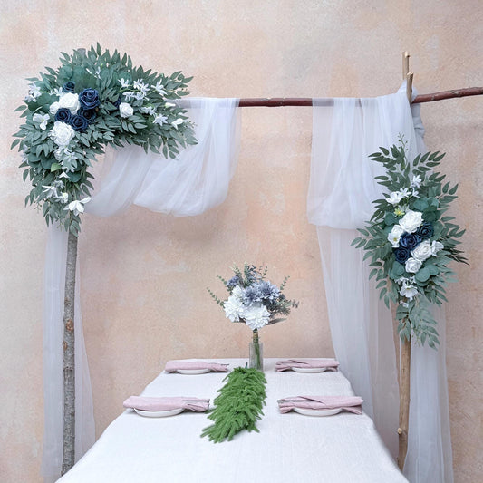 Nautical Navy Blue & White Rose Wedding Arch Arrangement, Rose Floral Arrangements, Wedding Ceremony Decor, Arch Garland, Beach Wedding Swag