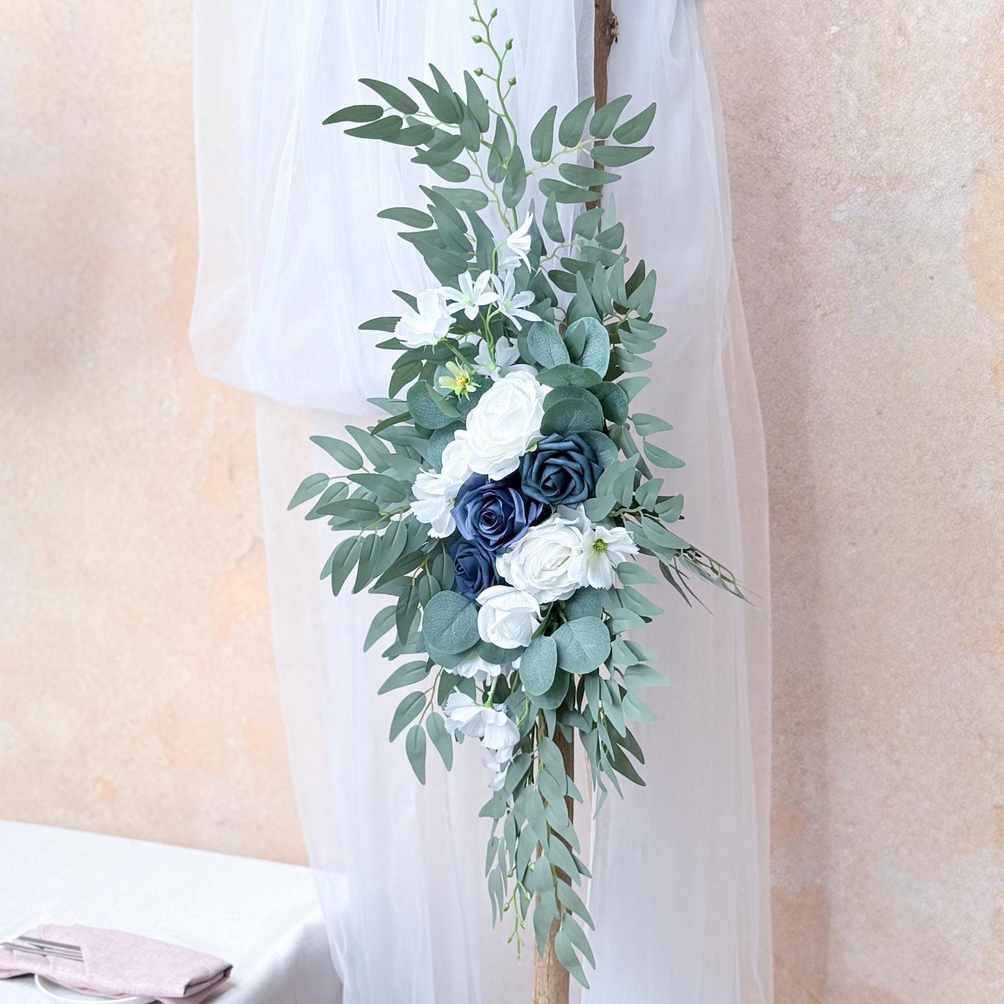 Nautical Navy Blue & White Rose Wedding Arch Arrangement, Rose Floral Arrangements, Wedding Ceremony Decor, Arch Garland, Beach Wedding Swag