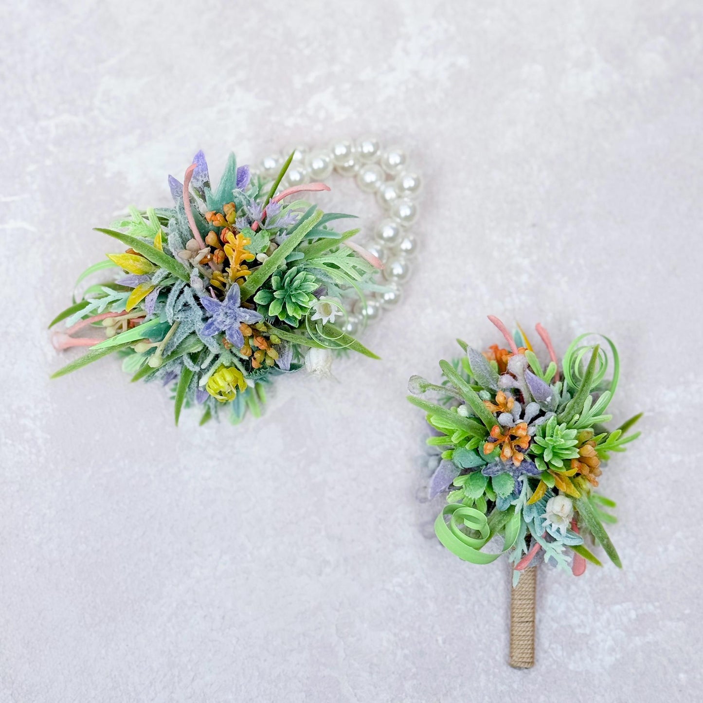 Dried Wildflower Pearl Bracelet - Back To School Gift, Wrist Corsage and Boutonniere Set, Dusty Green Sola, Gift For Mom,Bridal Accessories