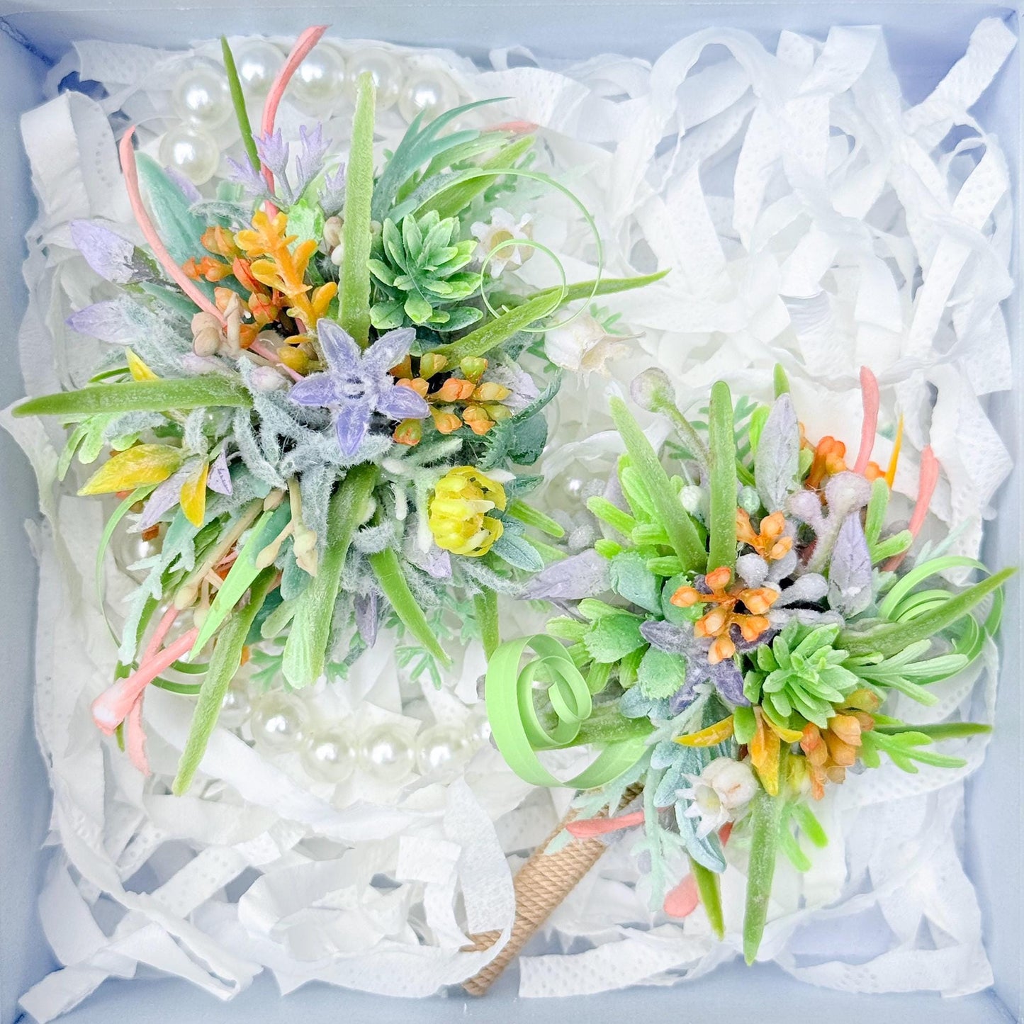 Dried Wildflower Pearl Bracelet - Back To School Gift, Wrist Corsage and Boutonniere Set, Dusty Green Sola, Gift For Mom,Bridal Accessories