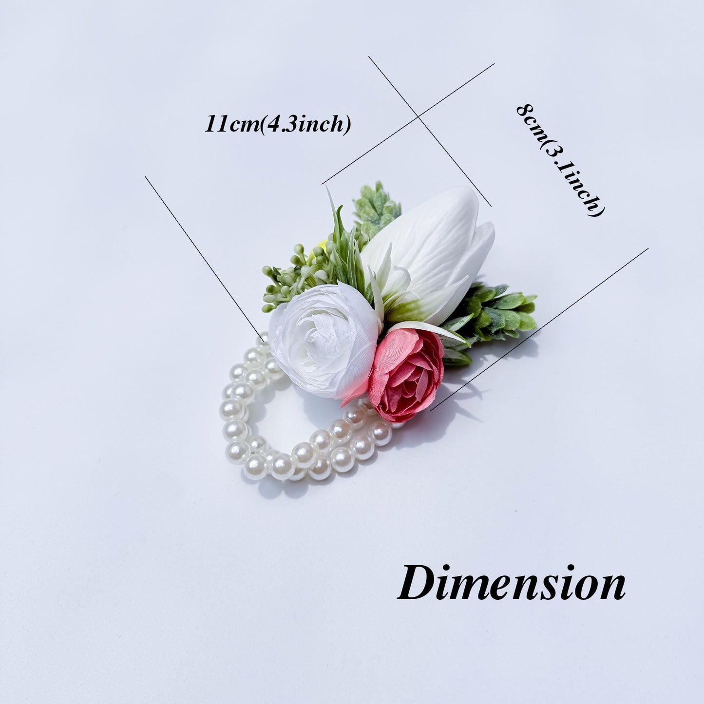 Rustic White, Yellow & Dusty Pink Rose Bracelet With Pearl, Real Touch Tulip Wrist Corsage, Gift For Her, Groom Boutonniere, Prom Corsage