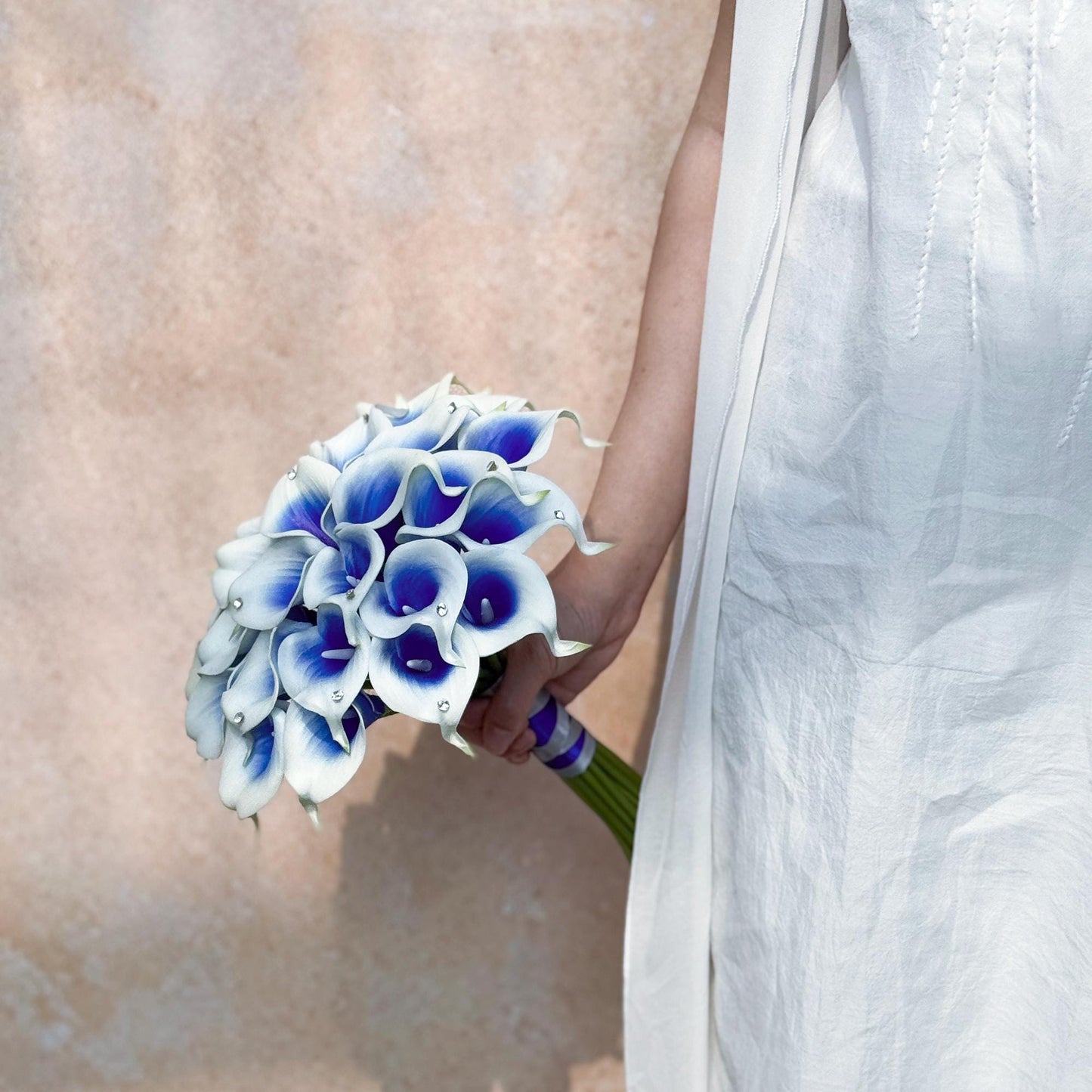 Royal Blue Calla Lily Bridal Bouquet, Rhinestone Bouquet, Bling Rhinestone Wedding Bouquet, Real Touch Calla Lily Bridesmaid Bouquet Gift