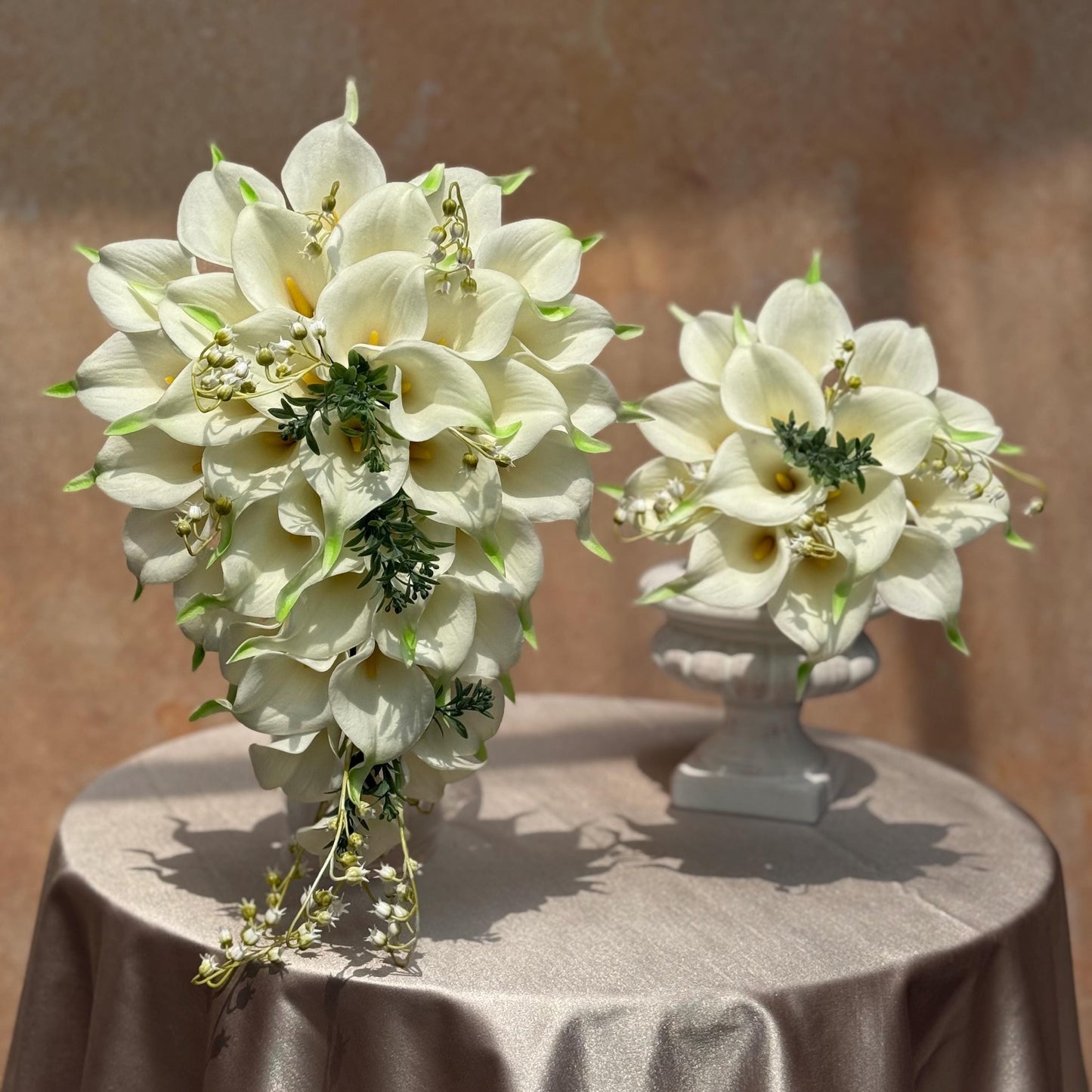 Cascade White Calla Lily Bridal Bouquet, Real Touch Green Tip Bridesmaid Bouquet, Beach Wedding Bouquet Gift, Bridal Accessories