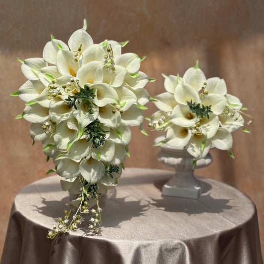 Cascade White Calla Lily Bridal Bouquet, Real Touch Green Tip Bridesmaid Bouquet, Beach Wedding Bouquet Gift, Bridal Accessories