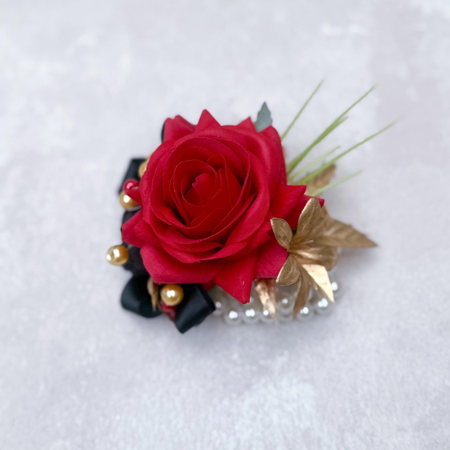 Amazing Red Black Interlaced Rose Wrist Corsage Gift For Back To School Party Boutonniere, Bridesmaid Groom Boutonniere, Bridal Accessories