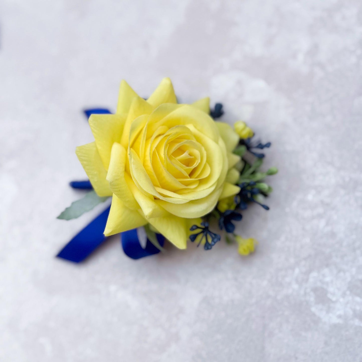Thrilling Yellow Rose Royal Blue Ribbon Corsage Gift For Back To School Party Boutonniere, Bridesmaid Gift, Bridal Accessories, Boutonniere