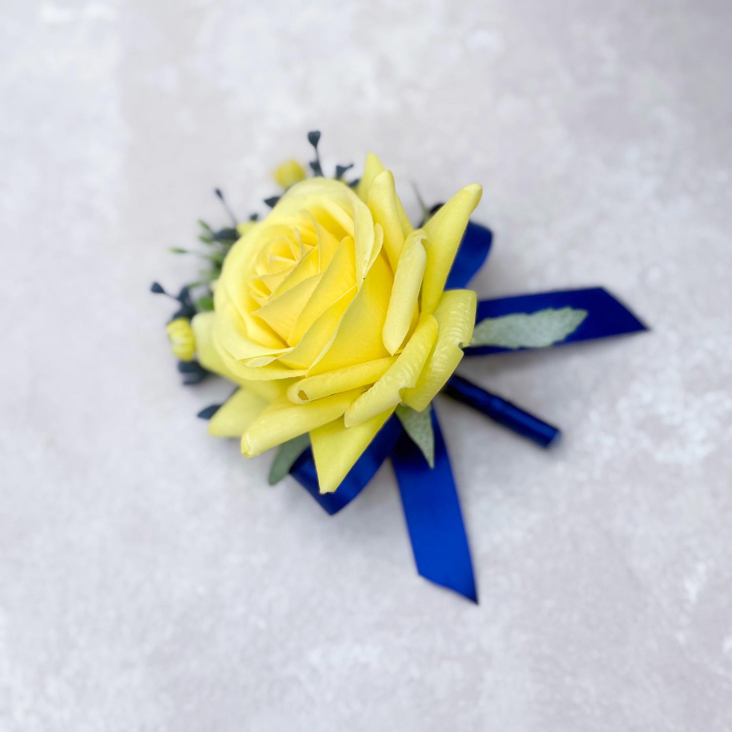 Thrilling Yellow Rose Royal Blue Ribbon Corsage Gift For Back To School Party Boutonniere, Bridesmaid Gift, Bridal Accessories, Boutonniere