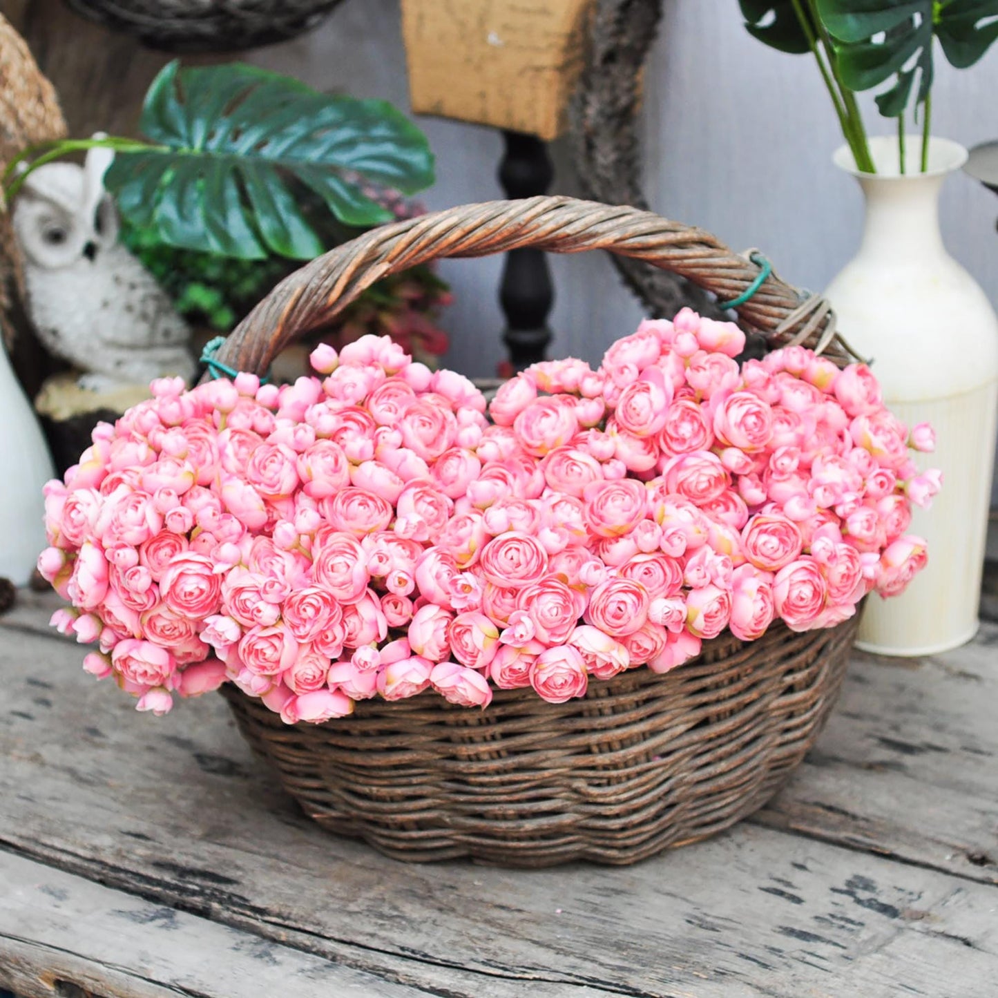 Hot Pink Rose Stems – Faux Flower Bundle Perfect For DIY Wedding Bouquet, Wreath Design, Silk Ranunculus Centerpiece, Crafts & Arrangements