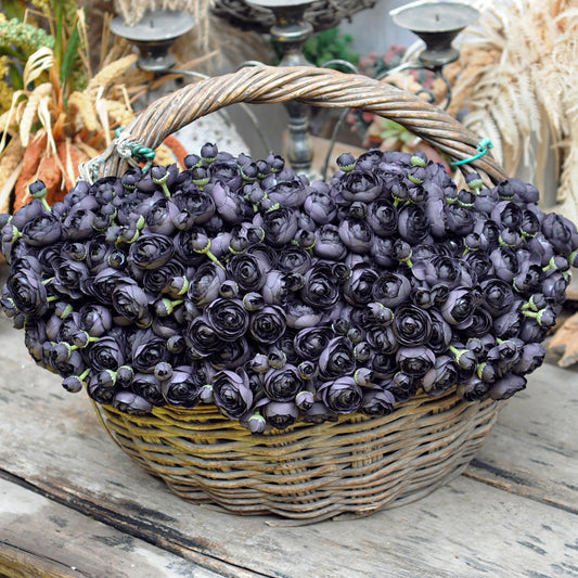 Black Rose Stems – Faux Flower Bundle Perfect For DIY Wedding Bouquet, Wreath Design, Silk Ranunculus Centerpiece, Crafts & Arrangements