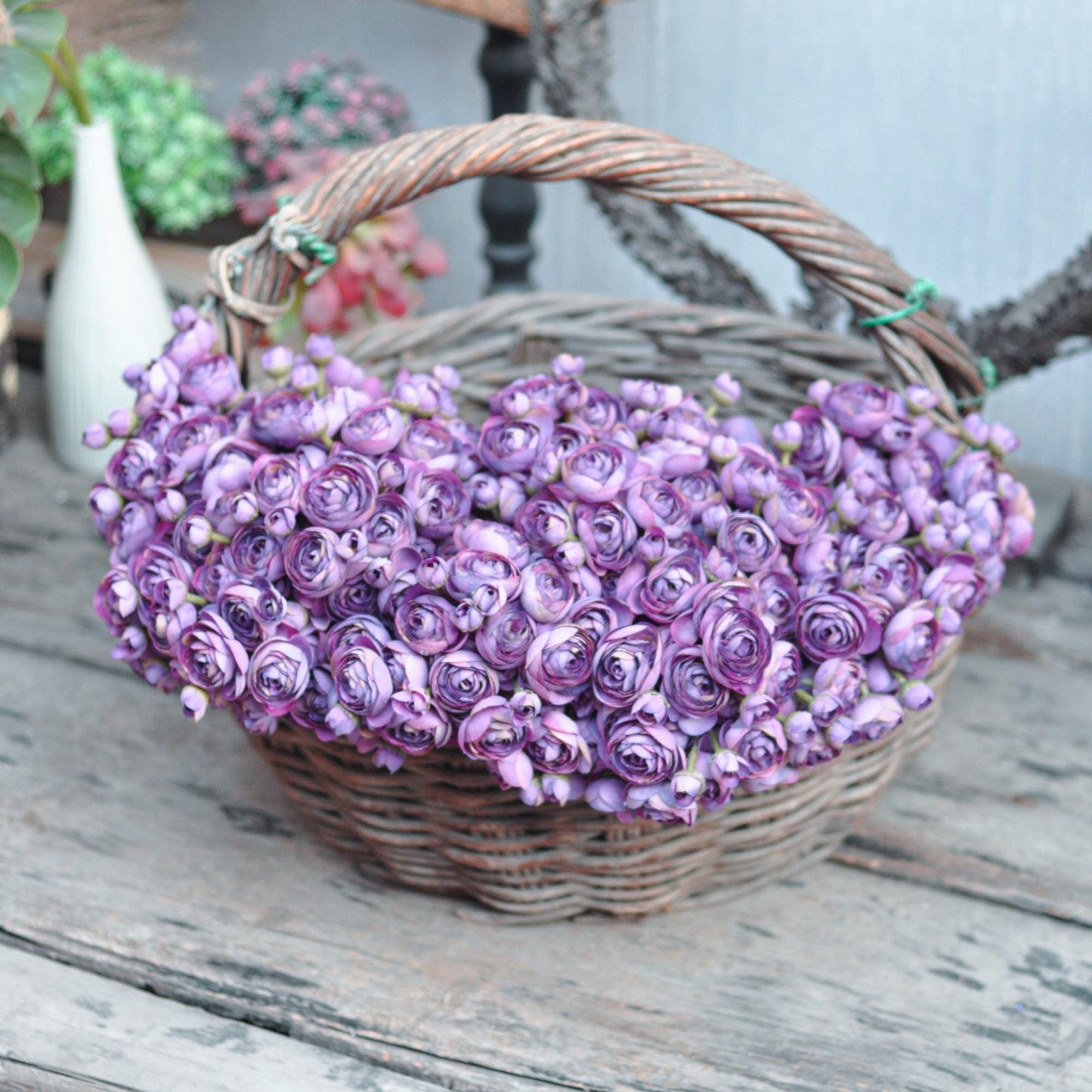 Royal Purple Rose Stems – Faux Flower Bundle Perfect For DIY Wedding Bouquet, Wreath, Silk Ranunculus Centerpiece, Crafts & Arrangements