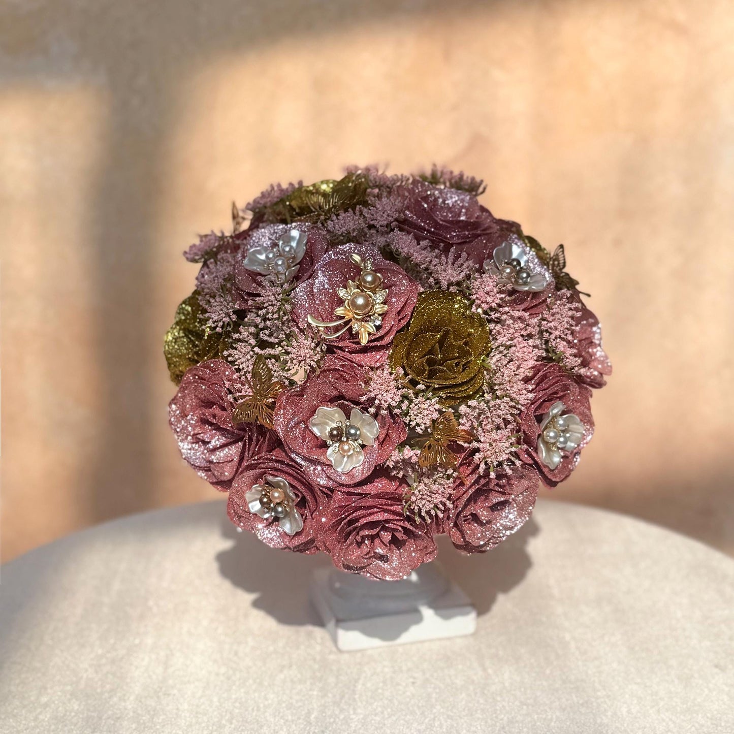 Glitter Rose Bouquet Box, Her Quinceañera Celebration, Gold Dusty Pink Rose Bridal Bouquet, Best Gift For Coming of Age 15, Bridesmaid Gift