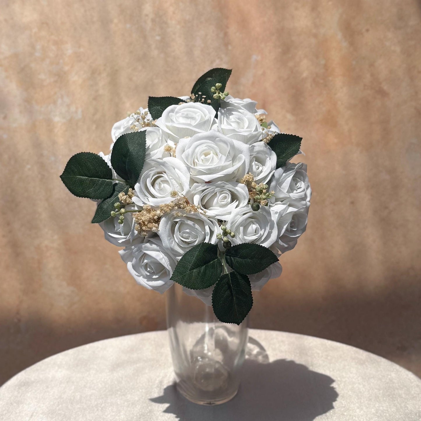 Dried Baby's Breath White Rose Bridal Bouquet, Rustic White Rose Wedding Bouquet, Wildflower Bouquet, White Rose Bridesmaid Bouquet Wedding