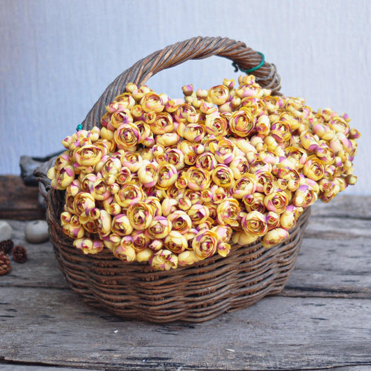 Vintage Yellow Rose Stems – Faux Flower Bundle Perfect For DIY Wedding Bouquet, Wreath, Silk Ranunculus Centerpiece, Crafts & Arrangements